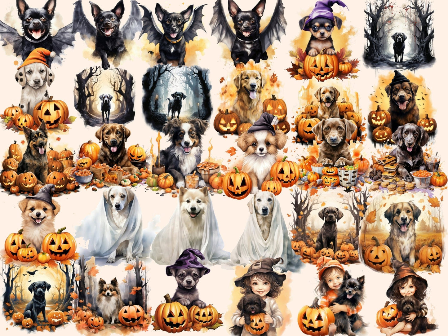 Halloween Dogs Watercolor Clipart - High - Quality Instant Digital Download for Creative Projects