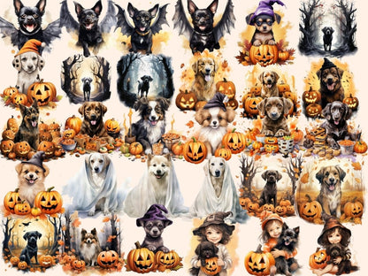 Halloween Dogs Watercolor Clipart cute dog clipart - Wonders Artist