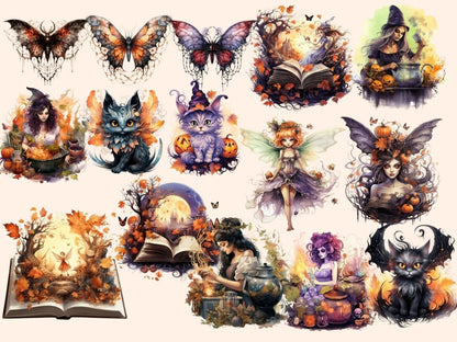 Halloween Fairies Watercolor Clipart bewitching clipart - Wonders Artist