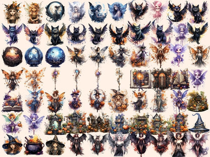 Halloween Fairies Watercolor Clipart bewitching clipart - Wonders Artist