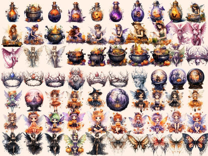 Halloween Fairies Watercolor Clipart bewitching clipart - Wonders Artist