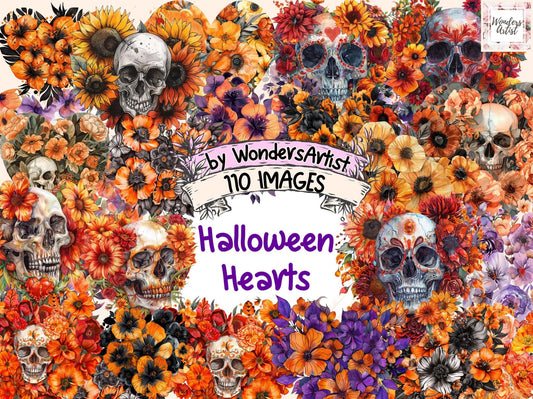 Halloween Hearts Watercolor Clipart - High - Quality Instant Digital Download for Creative Projects