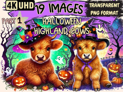 Halloween Highland Cows Clipart Cow Illustrations - Wonders Artist