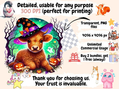 Halloween Highland Cows Clipart Cow Illustrations - Wonders Artist