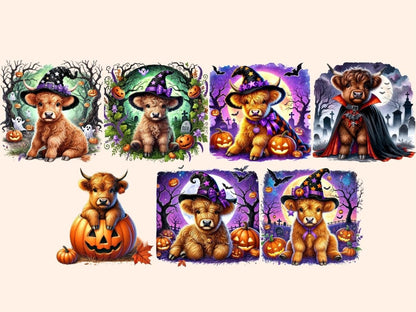 Halloween Highland Cows Clipart Cow Illustrations - Wonders Artist
