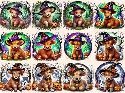 Halloween Highland Cows Clipart Cow Illustrations - Wonders Artist