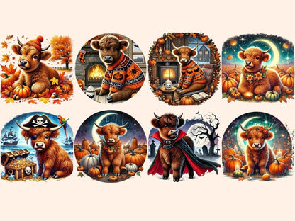 Halloween Highland Cows (P2) Clipart Cow Illustrations - Wonders Artist