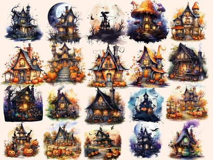 Halloween Houses Watercolor Clipart halloween clipart - Wonders Artist