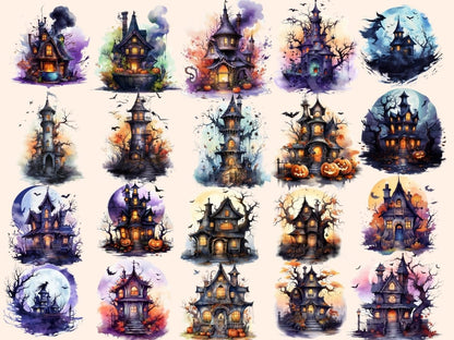 Halloween Houses Watercolor Clipart halloween clipart - Wonders Artist