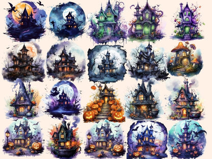 Halloween Houses Watercolor Clipart halloween clipart - Wonders Artist
