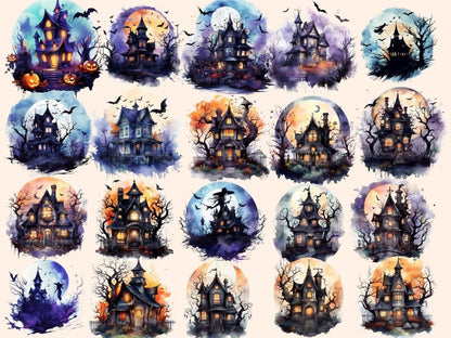 Halloween Houses Watercolor Clipart halloween clipart - Wonders Artist