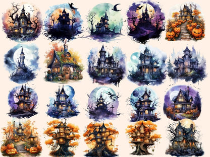 Halloween Houses Watercolor Clipart halloween clipart - Wonders Artist