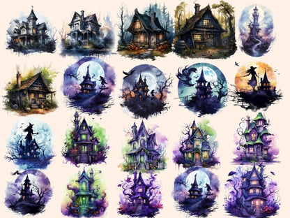 Halloween Houses Watercolor Clipart halloween clipart - Wonders Artist