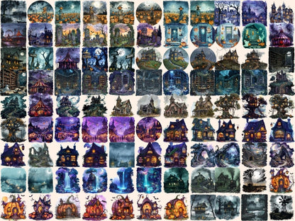 Halloween Landscapes Watercolor Clipart Creepy Landscapes - Wonders Artist