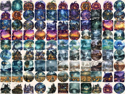 Halloween Landscapes Watercolor Clipart Creepy Landscapes - Wonders Artist