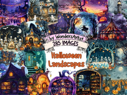 Halloween Landscapes Watercolor Clipart Creepy Landscapes - Wonders Artist