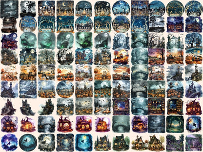 Halloween Landscapes Watercolor Clipart Creepy Landscapes - Wonders Artist