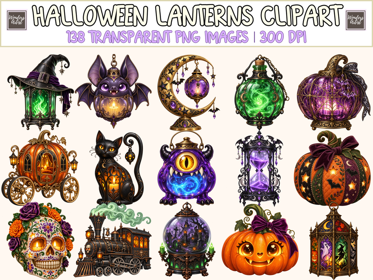 Halloween Lanterns Clipart — bundle preview
