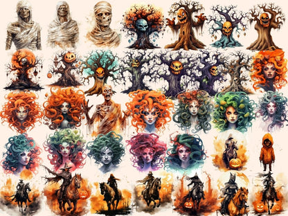 Halloween Monsters Watercolor Clipart eerie clipart - Wonders Artist