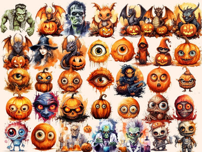 Halloween Monsters Watercolor Clipart eerie clipart - Wonders Artist