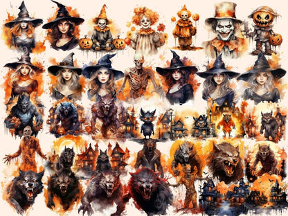 Halloween Monsters Watercolor Clipart eerie clipart - Wonders Artist