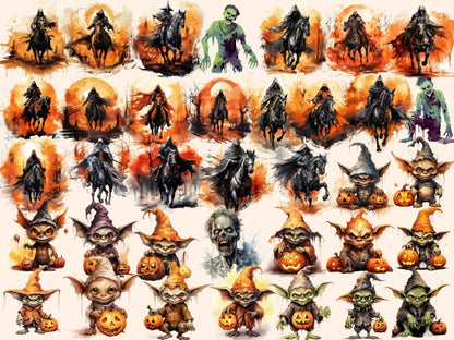 Halloween Monsters Watercolor Clipart eerie clipart - Wonders Artist