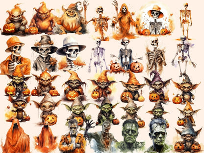 Halloween Monsters Watercolor Clipart eerie clipart - Wonders Artist