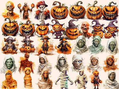 Halloween Monsters Watercolor Clipart eerie clipart - Wonders Artist
