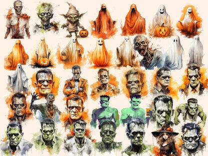 Halloween Monsters Watercolor Clipart eerie clipart - Wonders Artist