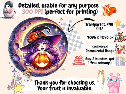 Halloween Moon Witches (P2) Clipart baby witch clipart - Wonders Artist