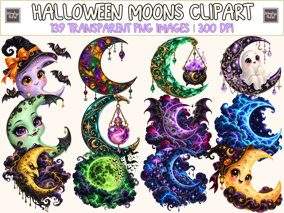 Halloween Moons Clipart — bundle preview