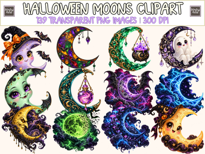 Halloween Moons Clipart — bundle preview