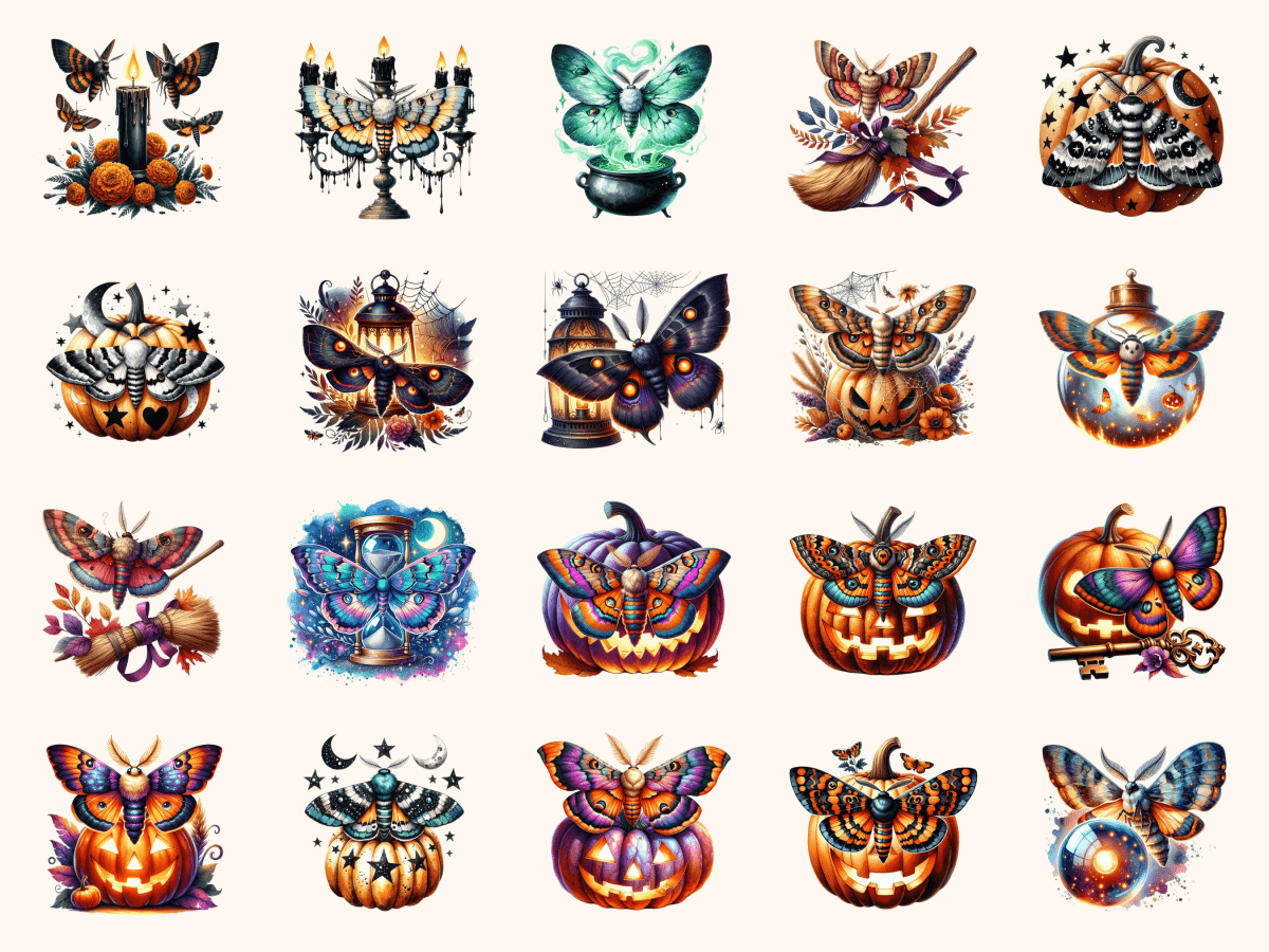 Halloween Moths Clipart All Bundles Clipart Line Art - WondersArtist