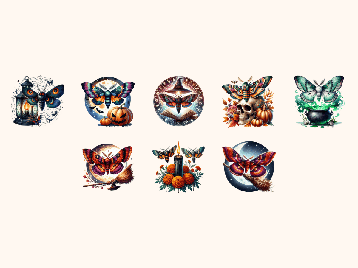 Halloween Moths Clipart All Bundles Clipart Line Art - WondersArtist