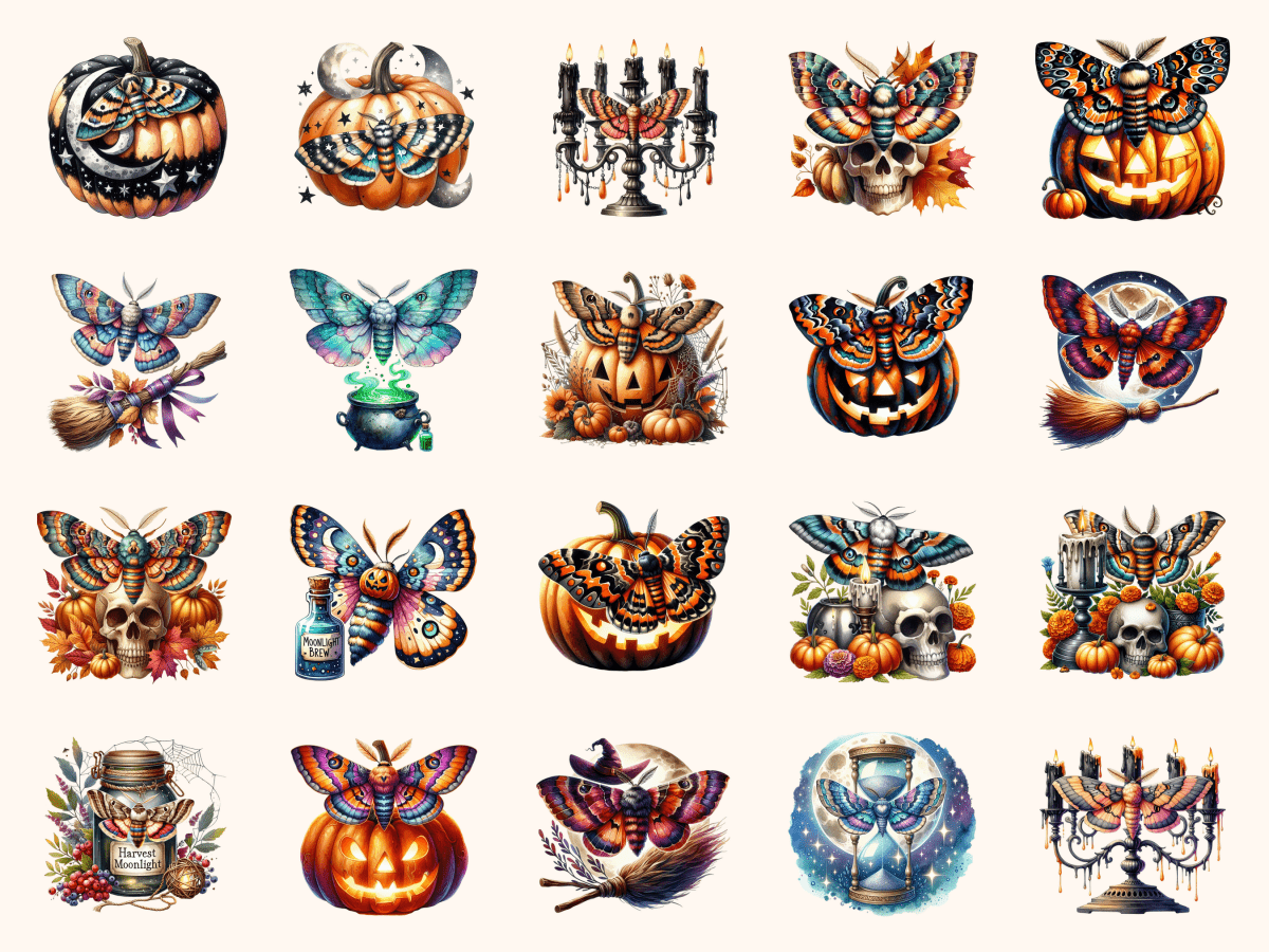 Halloween Moths Clipart All Bundles Clipart Line Art - WondersArtist