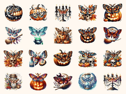 Halloween Moths Clipart All Bundles Clipart Line Art - WondersArtist