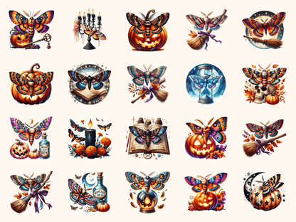 Halloween Moths Clipart All Bundles Clipart Line Art - WondersArtist
