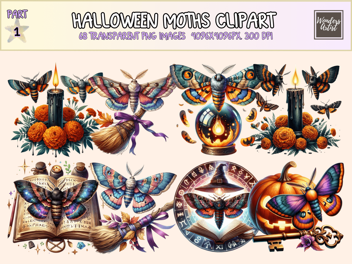 Halloween Moths Clipart All Bundles Clipart Line Art - WondersArtist