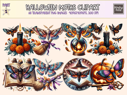Halloween Moths Clipart All Bundles Clipart Line Art - WondersArtist