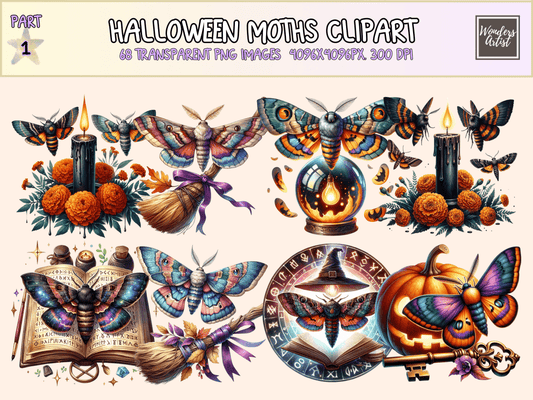 Halloween Moths Clipart All Bundles Clipart Line Art - WondersArtist