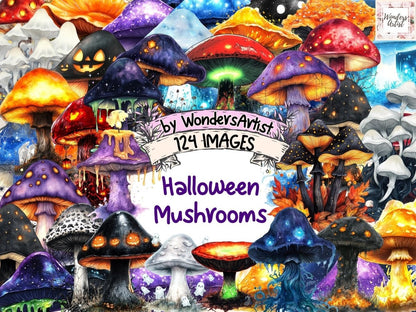 Halloween Mushrooms Watercolor Clipart Creepy Mushroom Art - Wonders Artist