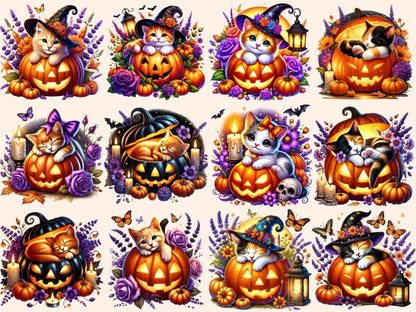 Halloween Pumpkin Cats Clipart - High - Quality Instant Digital Download for Creative Projects