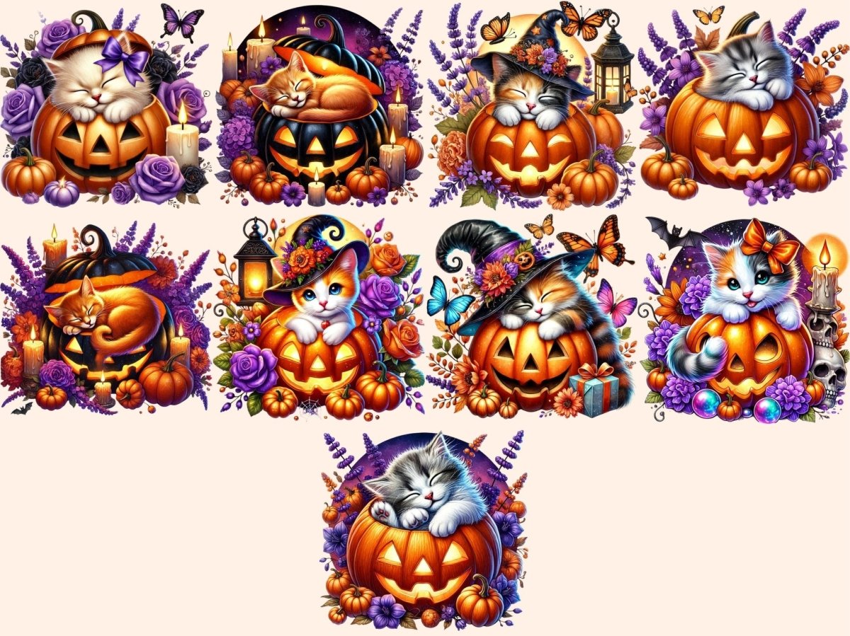 Halloween Pumpkin Cats Clipart Autumn Cat Clipart - Wonders Artist