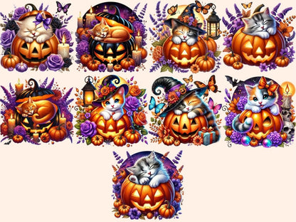 Halloween Pumpkin Cats Clipart Autumn Cat Clipart - Wonders Artist