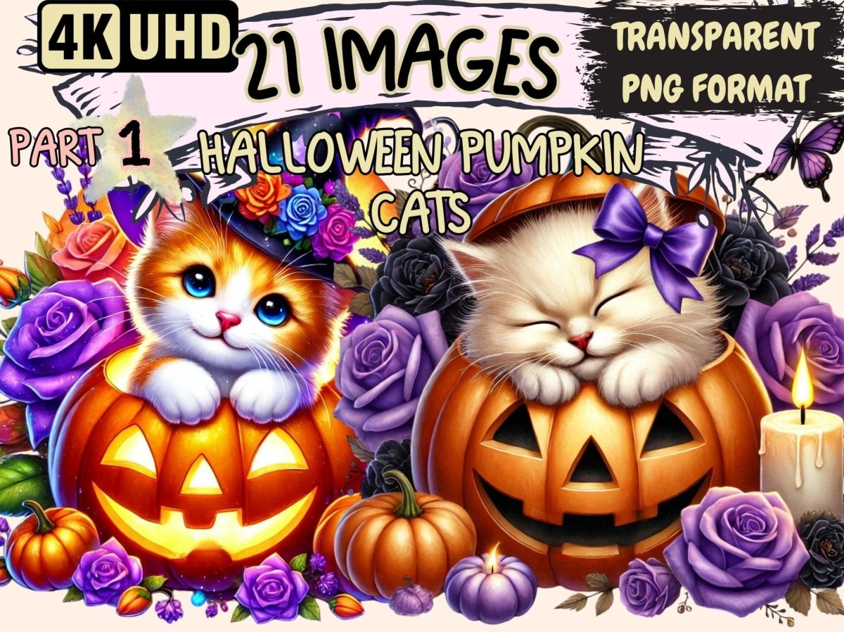 Halloween Pumpkin Cats Clipart Autumn Cat Clipart - Wonders Artist