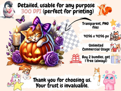 Halloween Pumpkin Cats Clipart Autumn Cat Clipart - Wonders Artist