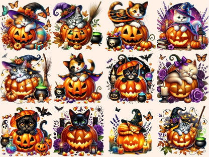 Halloween Pumpkin Cats (P2) Clipart Autumn Cat Clipart - Wonders Artist