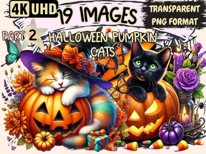 Halloween Pumpkin Cats (P2) Clipart Autumn Cat Clipart - Wonders Artist