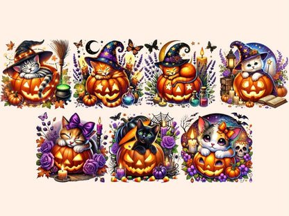 Halloween Pumpkin Cats (P2) Clipart Autumn Cat Clipart - Wonders Artist
