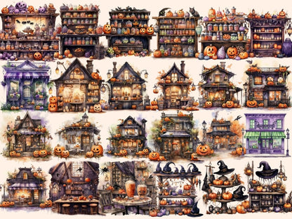 Halloween Storefronts Watercolor Clipart costume shop clipart - Wonders Artist